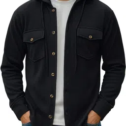Men Oversized Fit Solid Hood Collar Casual Shirt-image-31