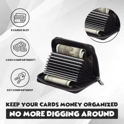 flipkart smartbuy Black 9 Card Slot| 2Cash Slot Leather Zip Debit/Credit 12 Card Holder image 2