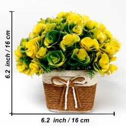foliyaj Yellow & Green Plastic Artificial Flower With Pot image 3