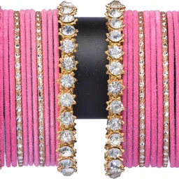 mamon creations Metal, Fabric, Alloy Crystal Gold-plated Bangle Set image 4