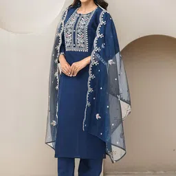 Ishin Floral Yoke Design Straight Thread Work Kurta with Trousers & Dupatta-picture-20