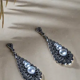 TOUCH925 Pure Silver Cubic Zirconia Studded Contemporary Drop Earrings-picture-42