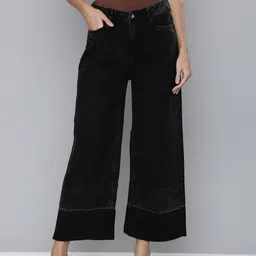Flying Machine Women Black Wide Leg High-Rise Light Fade Cropped Jeans-image-79