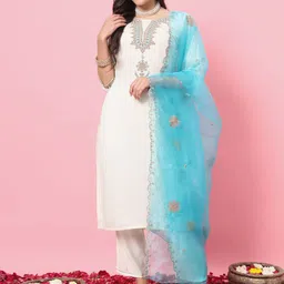 VredeVogel Embroidered Yoke Design Straight Kurta with Trouser & Dupatta image 1