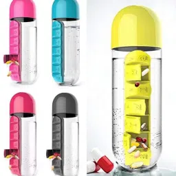 wens 7 Compartment Pill Box with 600ml Water Bottle Plastic Organizer (Transparent/Blue) image 2