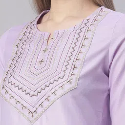 Sringam Women Lavender Yoke Design Pure Cotton Kurta with Trousers & With Dupatta image 2