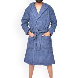 Home Fresh Unisex Self Design Pure Cotton Bath Robe With Belt-image-22