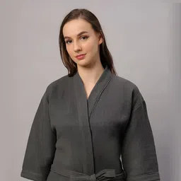 HotGown Grey Waffle Textured Cotton Bath Robe-picture-13