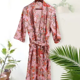 HotGown Women Red & Pink Printed Pure Cotton Bath Robe-image-91