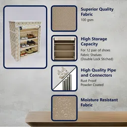 Pamworld Beige Printed 4-Layers Shoes Rack image 4