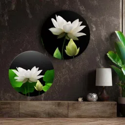 Round Multicolour Gracefully White Lotus Canvas Set Of 2 Art Print By The Artment-picture-17