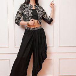 Vishudh Black Embroidered Three Quarter Sleeve Ethnic Top And Dhoti Pant-picture-29