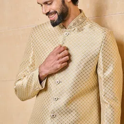 Tasva Woven Design Mandarin Collar Sherwani Set image 5