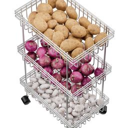 Kuber Industries Unisex Metal 3-Layer Fruits Stand with Wheels Silver Kitchen Trolley-picture-43