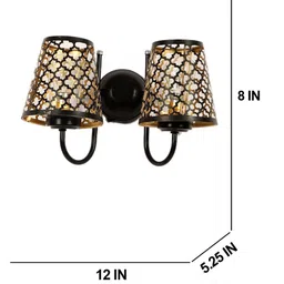 Devansh Black & Gold-Toned Dual Etched Diamond Textured Wall Mounted Lamp With Iron Base image 3