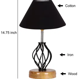 Devansh Black Self Design Cotton Table lamp with Wood & Iron Base image 3