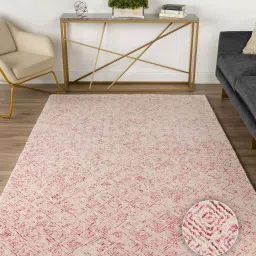 Pink & off White Abstract Wool 4 x 6 Feet Hand Tufted Carpet by Kaleen India image 1