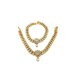 FEMMIBELLA Set of 2 Gold Plated Kundan Anklets with Ghungroo image 1