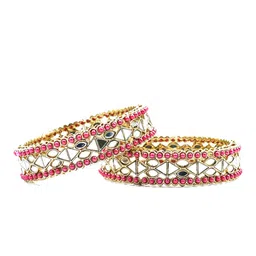 GRIIHAM Set Of 2 Gold-Plated Beads-Studded Mirror Bangles image 3