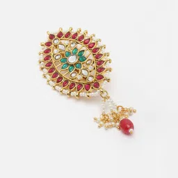 PANASH Gold-Plated Kundan Studded Floral Charm Brooch image 4