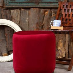Shadowkart Maroon Velvet & Wooden Round Ottoman-picture-35
