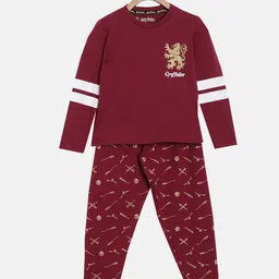 Nap Chief Kids Maroon & Beige Harry Potter Printed Organic Cotton Night Suit-picture-31