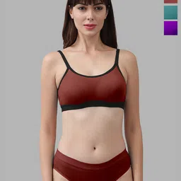 PIBU Pack Of 3 Non Padded Cotton Bra With Bikini Brief-picture-17