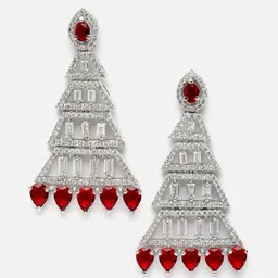 Aazeen Rhodium-Plated American Diamond Studded Triangular Drop Earrings-picture-44