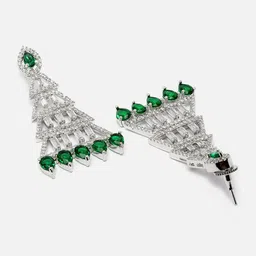 Aazeen Rhodium-Plated American Diamond Studded Triangular Drop Earrings image 2