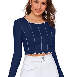 SANJANA  SILK Vertical Striped Fitted Crop Top-picture-30