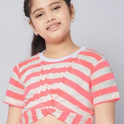 Stylo Bug Girls Pink & Off White Striped Cotton Crop Top-picture-6