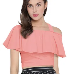 sanjana  silk SANJANA SILK Cape Sleeves Bardot Crop Top-picture-12