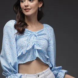 TANDUL Floral Printed V-Neck Pure Cotton Crop Top-image-88