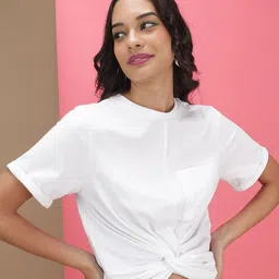 Freehand by The Indian Garage Co Round Neck Crop Fitted Cotton Top-image-30