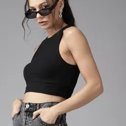 The Roadster Lifestyle Co. Ribbed Fitted Sleeveless Crop Top-image-55