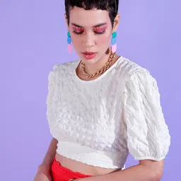 fuchsia PRETTY LOVING THING Puff Sleeve Crop Top-picture-11