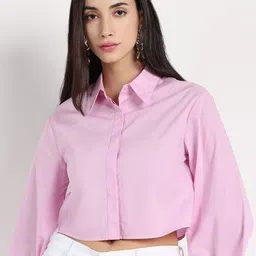 RAREISM Solid Cotton Shirt Style Crop Top-picture-10