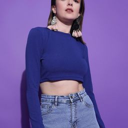 Stylecast X Kotty Blue Long Sleeves Crop Styled Back Top-picture-30