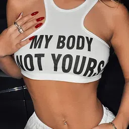 LULU & SKY Typography Printed  Round Neck Crop Top image 5