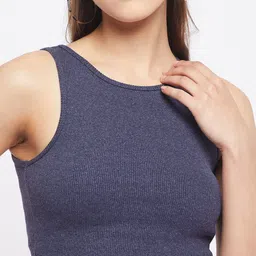 LE BOURGEOIS Round Neck Sleeveless Slim Fit Fitted Crop Top image 3