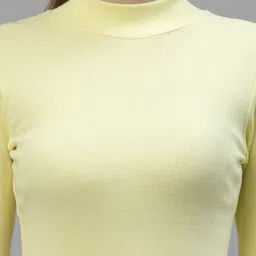 Friskers Yellow Cotton Rib Turtle Neck long sleeve Crop Top image 2