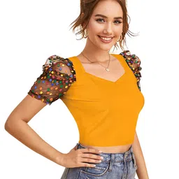 Sitanjali Puff Sleeves Fitted Crop Top image 3