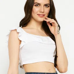 BRINNS Square Neck Flutter Sleeves Pure Cotton Crop Top image 5