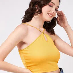 Zima Leto Shoulder Straps Ribbed Fitted Crop Top image 3