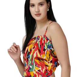 Popwings Floral Printed Shoulder Straps Crop Top image 4