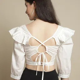 BLANC9 Sweetheart Neck Puff Sleeves Styled Back Crop Top image 2