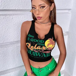 Stylecast X Slyck Typography Printed Notch Neck Crop Top image 2