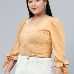 Tokyo Talkies Tie-Up Puff Sleeves Fitted Crop Top image 3