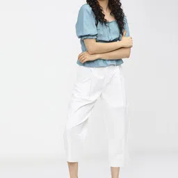 Tokyo Talkies Women Blue Blouson Crop Top image 4