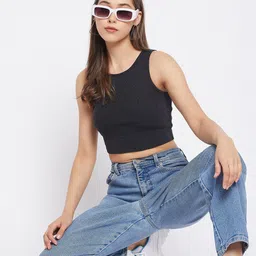 LE BOURGEOIS Charcoal Solid Fitted Crop Top image 2